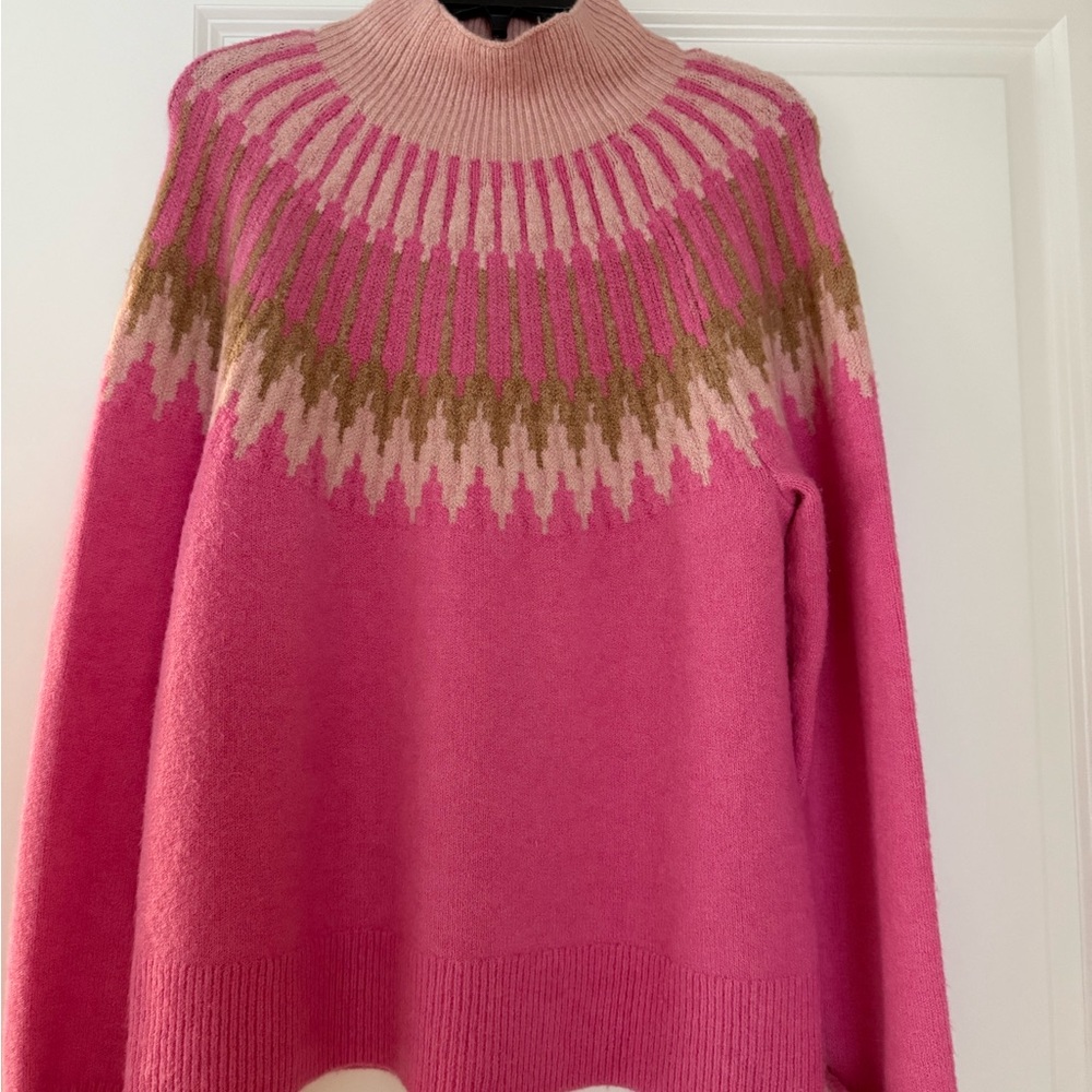 J. Crew Pink and Gold Patterned Turtleneck Sweater